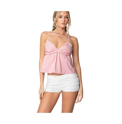 Edikted Women's Bow & Frill Babydoll Top - Light