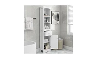 Slickblue Tall Freestanding Bathroom Cabinet – White Mdf Storage with Drawer and Adjustable Shelf
