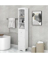 Slickblue Tall Freestanding Bathroom Cabinet – White Mdf Storage with Drawer and Adjustable Shelf