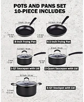 Cook N Home 8-Piece Heavy Gauge Nonstick Kitchen Cookware Sets, Stay Cool Handle, Black