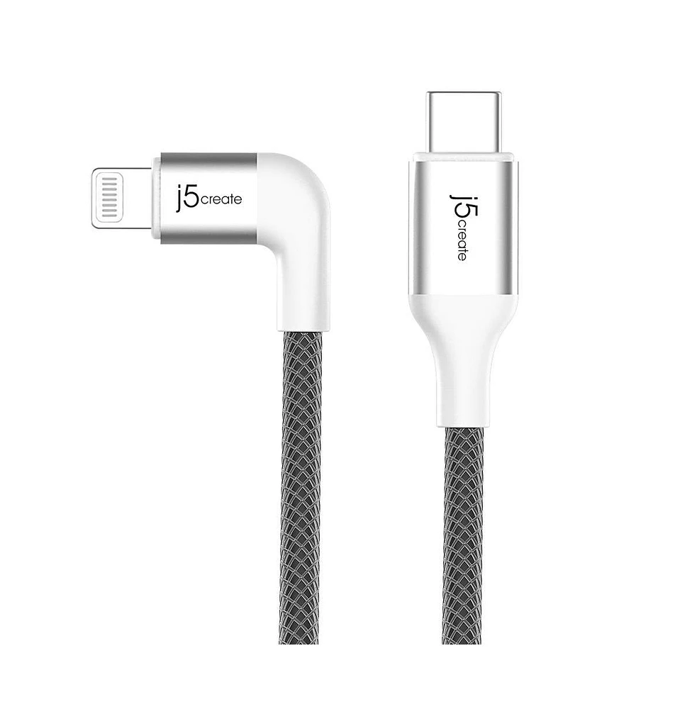 j5create Usb -C to Right-Angle Lightning Cable, 4ft