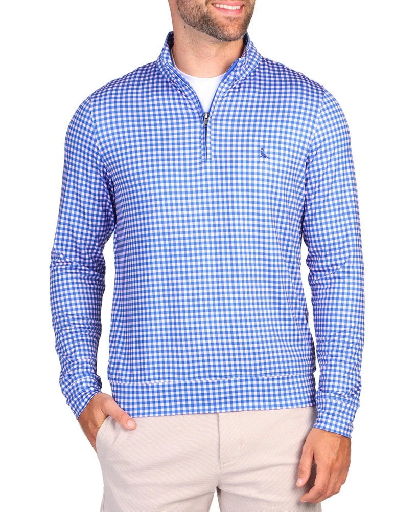 Tailorbyrd Men's Gingham Printed Performance Quarter Zip