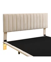 Slickblue Queen Size Upholstered Velvet Bed with Sensor Light, Floating Platform & Headboard