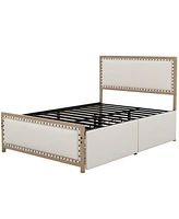 Slickblue Full Size Upholstered Platform Bed with Nailhead Trim and 4 Storage Drawers