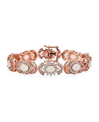 Bling Jewelry Statement Alternating Flower Oval Cz Synthetic White Opal Bracelet Rose Gold