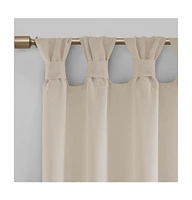 Rosette Floral Embellished Cuff Tab Top Solid Curtain Panel, 50"W x 95"L