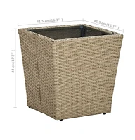 vidaXL Tea Table Beige 16.3"x16.3"x17.3" Poly Rattan and Tempered Glass