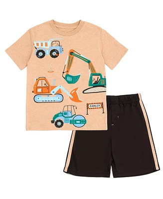 Funstuff Boys Graphic Construction Dinosaur Video Game Astronaut Monster Truck T-Shirt & Mesh Shorts Outfit to