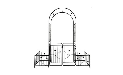 Slickblue Metal Garden Arch with Gate – 79.5'' Wide x 86.6'' High, Black Arbor for Climbing Plants and Rose Support, Outdoor Use