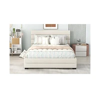 Slickblue Queen Upholstered Platform Bed with Twin Size Trundle and Two Drawers