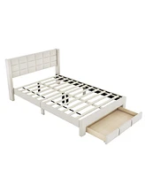 Slickblue Queen Size Upholstered Platform Bed with Large Drawer for Extra Storage