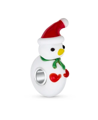 Bling Jewelry Christmas Holiday Snowman 3D Murano Glass Bead Charm Sterling Silver