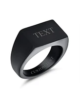 Bling Jewelry Mens Monogram Initial Rectangle Black Signet Ring Stainless Steel Polished Matte Finish