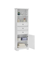Slickblue White Tall Storage Cabinet – Mdf with Painted Finish, 3 Drawers & Adjustable Shelves for Bathroom, Kitchen, and Living Room