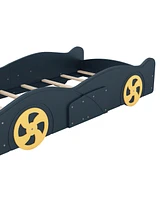 Slickblue Twin Size Race Car-Shaped Platform Bed with Wheels and Storage