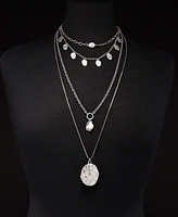 Style & Co Silver-Tone Hammered Oval & Imitation Pearl Layered Pendant Necklace, 16" + 3" extender, Created for Macy's