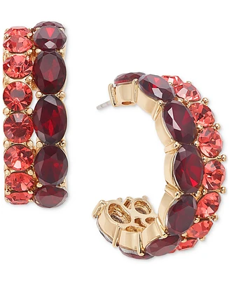 On 34th Gold-Tone Small Crystal Double-Row C-Hoop Earrings, 0.9", Created for Macy's