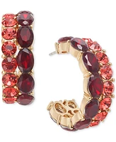 On 34th Gold-Tone Small Crystal Double-Row C-Hoop Earrings, 0.9", Created for Macy's