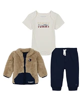 Tommy Hilfiger Baby Boy Sherpa Mockneck Zip-Up Jacket, Short Sleeve Bodysuit Joggers, 3-Piece Set