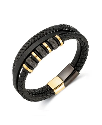 Rhona Sutton Black Titan Leather Stainless Steel Bracelet