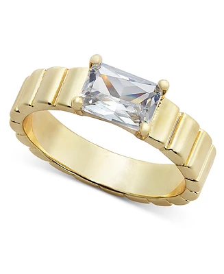 On 34th Gold-Tone Baguette Crystal Textured Band Ring, Created for Macy's