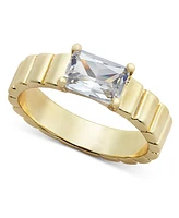 On 34th Gold-Tone Baguette Crystal Textured Band Ring, Created for Macy's