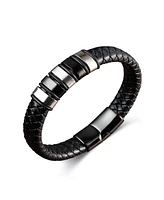 Rhona Sutton Black Nomad Identification Leather Stainless Steel Bracelet