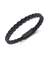 Rhona Sutton Black Weaved Leather Stainless Steel Bracelet