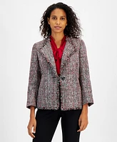 Kasper Women's One-Button Fringe Tweed Blazer, Regular & Petite Sizes