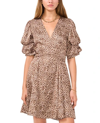 1.state Women's Leopard-Print Bubble-Sleeve Dress