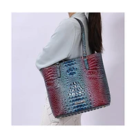 Mkf Collection Piper Gradient Rainbow Faux Crocodile-Embossed Tote Bag with Matching Wallet by Mia K