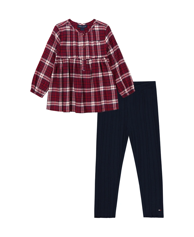 Tommy Hilfiger Toddler and Little Girls Plaid Empire Tunic Ribbed Leggings, 2-Piece Set