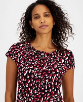 Kasper Women's Animal-Print Cowl-Neck Short-Sleeve Top