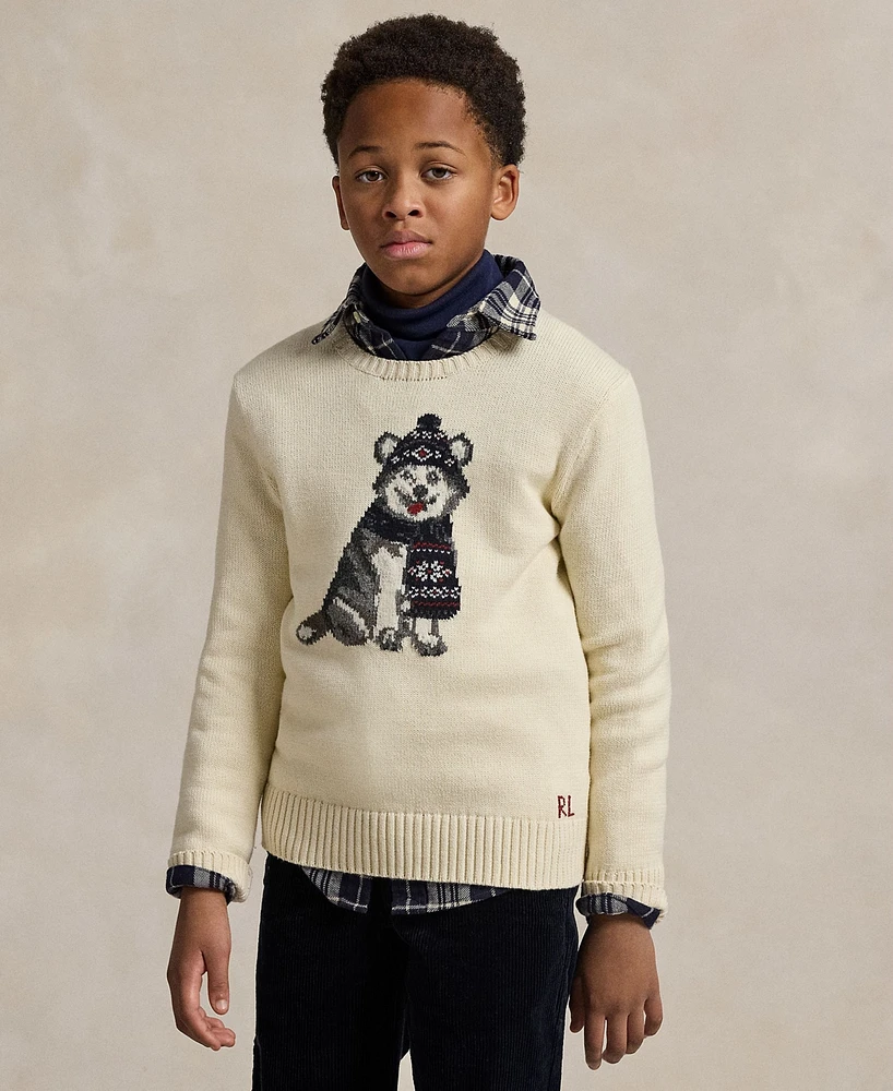 Polo Ralph Lauren Big Boys Dog-Intarsia Crewneck Sweater