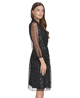 Halston Women's Sequined Fit & Flare Dress