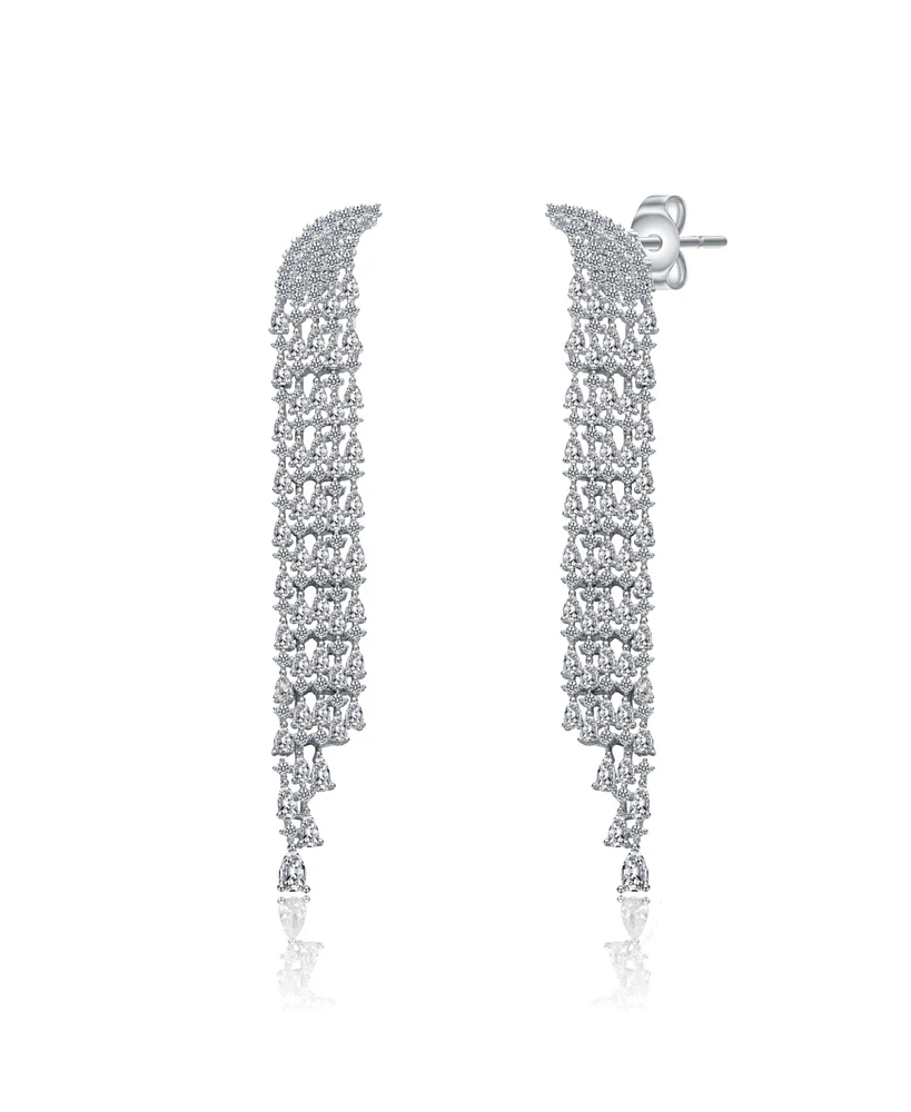 Genevive White Gold Plated with Clear Cubic Zirconia Bridal Dangle Earrings