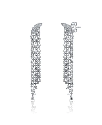 Genevive White Gold Plated with Clear Cubic Zirconia Bridal Dangle Earrings