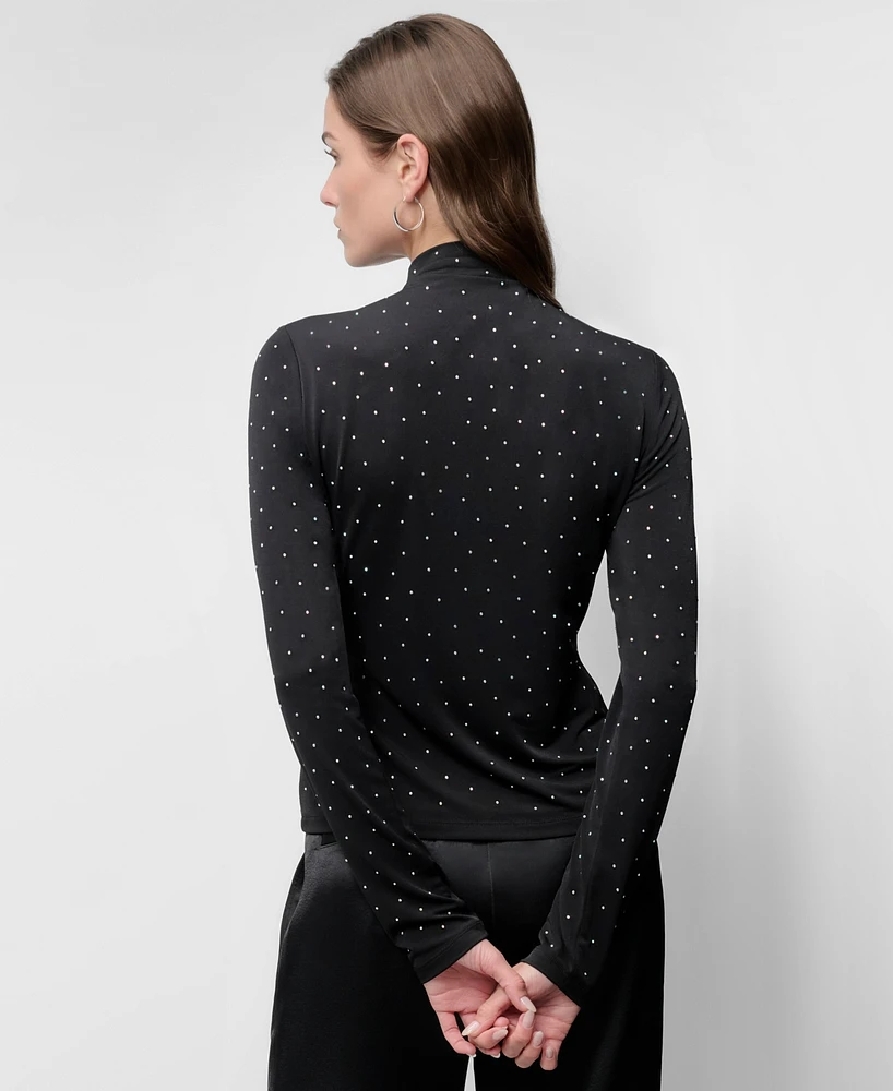 Dkny Women's Embellished Mock-Neck Long-Sleeve Top