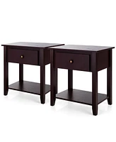 Gymax 2PCS Nightstand Sofa End Side Table W/ Storage Drawer Bottom Shelf Espresso