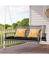 Costway 2-Person Patio Wicker Hanging Swing Chair Loveseat Cushion Porch Black