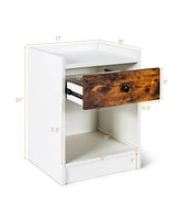Gymax Set of 2 Nightstand with Drawer Cabinet End Side Table Raised Top Rustic Brown