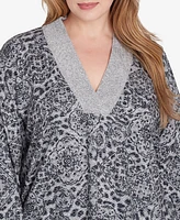 Ruby Rd. Plus V-Neck Leopard Medallion Print Hatchi Knit Top