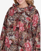 Ruby Rd. Plus Cowl Neck Floral Plaid Printed Hatchi Knit Top