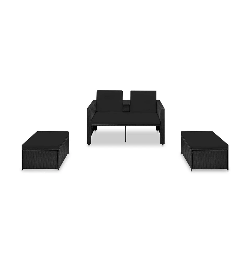 vidaXL 3 Piece Patio Lounge Set with Cushions Poly Rattan Black