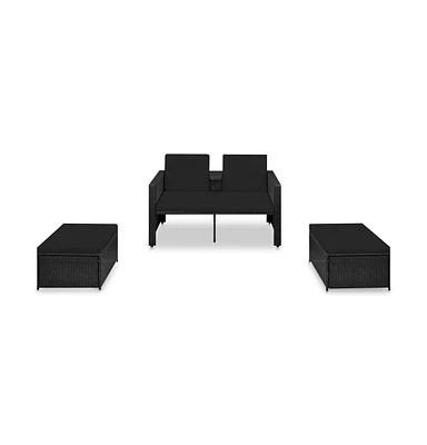 vidaXL 3 Piece Patio Lounge Set with Cushions Poly Rattan Black