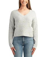 Bcx Juniors' Faux-Pearl Studded V-Neck Sweater