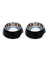 Country Living Set Of 2 Enhanced Stainless Steel Dog Bowls with Black Twill Melamine Stand, 24oz