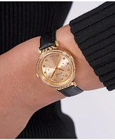 Guess Women's Analog Black Genuine Leather Watch 32mm