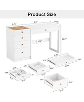 Tribesigns 47" Makeup Vanity Desk with 5 Drawers, Modern Vanity Desk with Glass Top, White Computer Desk Dressing Table for Bedroom (Without Mirror)