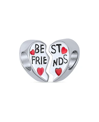 Bling Jewelry Best Friends Bff Split Red Heart Two Piece Charm Bead Sterling Silver